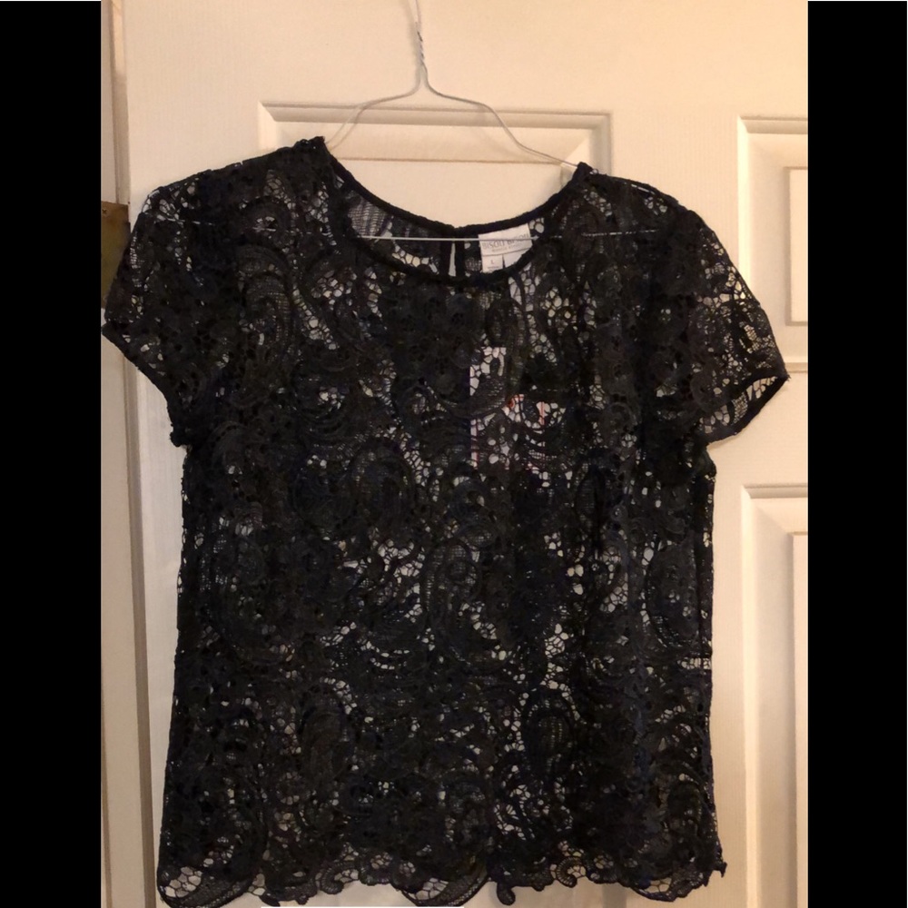 Bisou Bisou black lace blouse, NWT, Sz Large